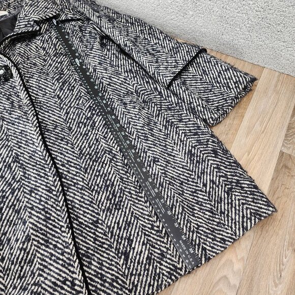 Hawke & Co Women's Size 14 Black White Herringbone Wool Blend Snap Jacket Coat - Picture 12 of 13